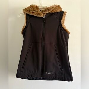 Marmot Black Vest with Faux Fur Hood size S